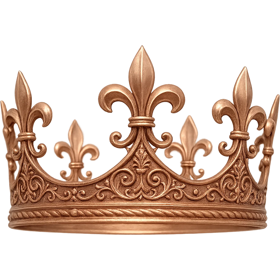rose gold medieval crown, ornate, metallic, regal, minimal background emoji