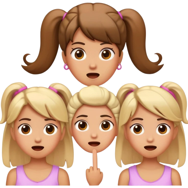 Surprised expression with exclamation mark, then three girl emojis in different hairstyles emoji
