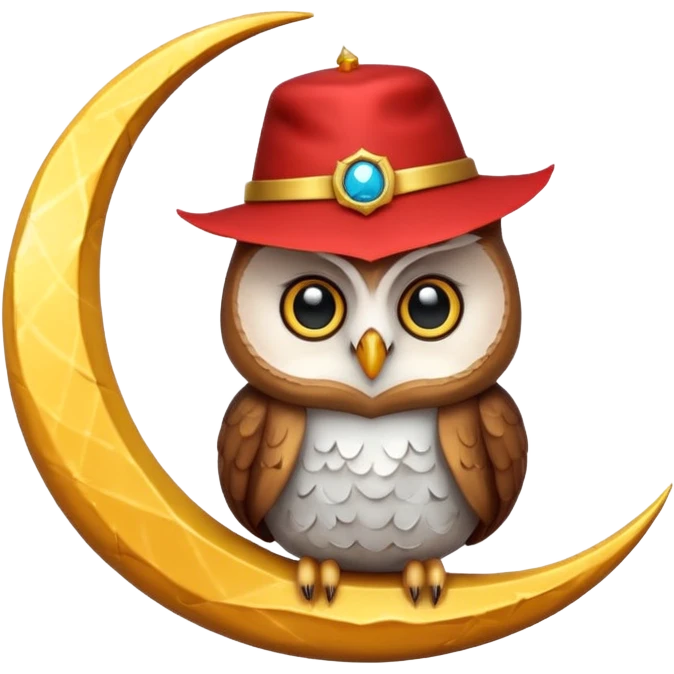 Owl wearing a tiny fez, sitting on a crescent moon. emoji