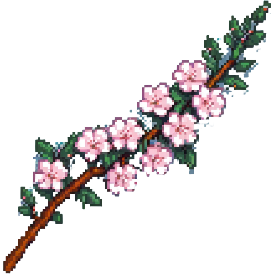 pastel sakura branch with a pearl border, pixel art style emoji