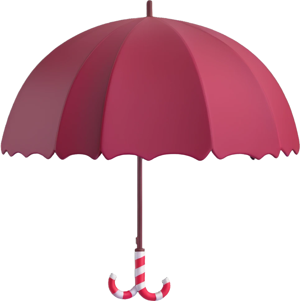 burgundy umbrella with a candy cane handle in 3D emoji style emoji