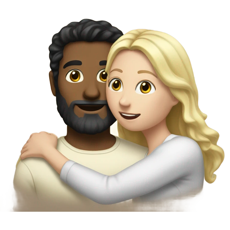White man BLACK beard and BLACK hair hugging white woman with long blonde hair emoji