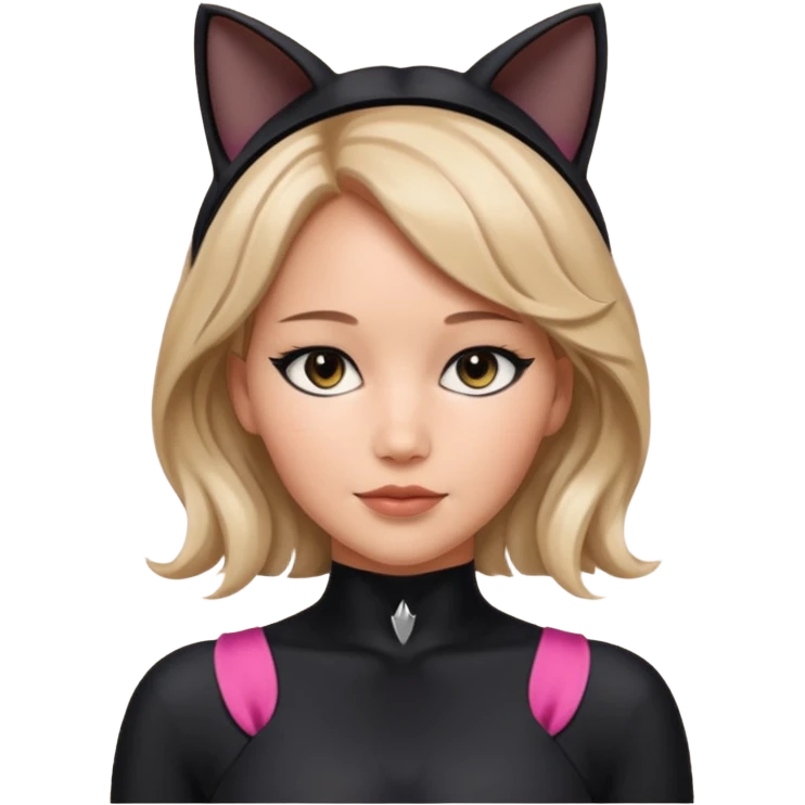 Jennifer Lawrence, in a black cat costume emoji
