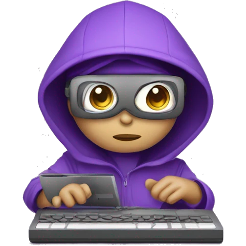 un mapache morado usando una computadora  emoji