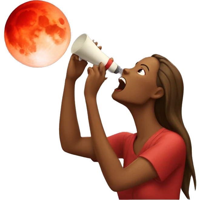 Woman howling to red moon emoji