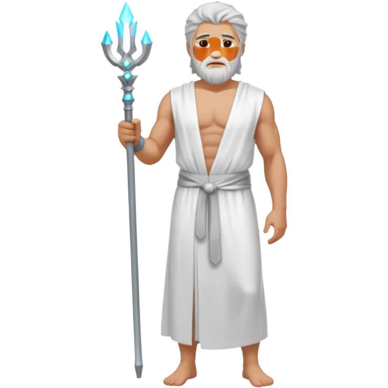 fullbody silverhair shirtless god ZEUS, white robe over shoulder, standing still emoji