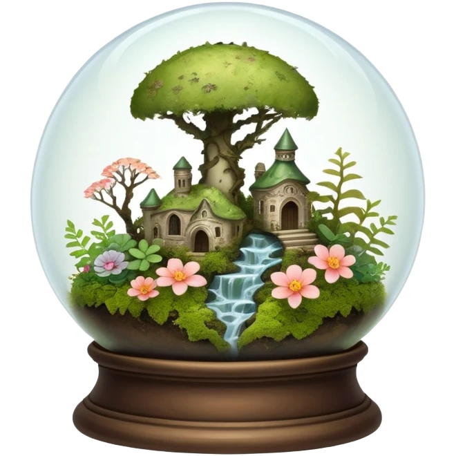 Mystical woodland glass-dome-terrarium-globe with moss inside, with bones inside, and flowers inside  emoji