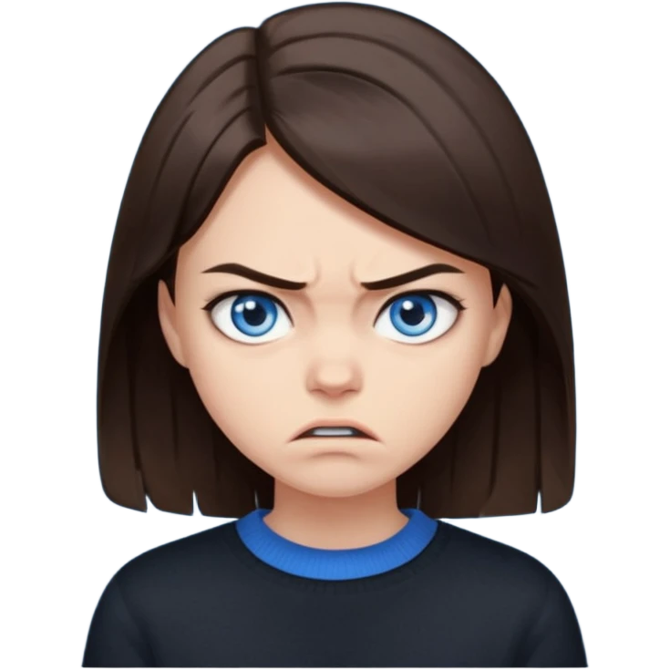 fille cheveux lisse brune yeux bleu pull noir qui regarde mal emoji