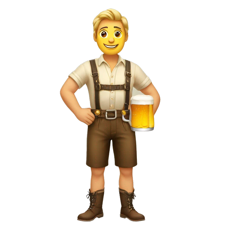 man in lederhosen holding beer emoji