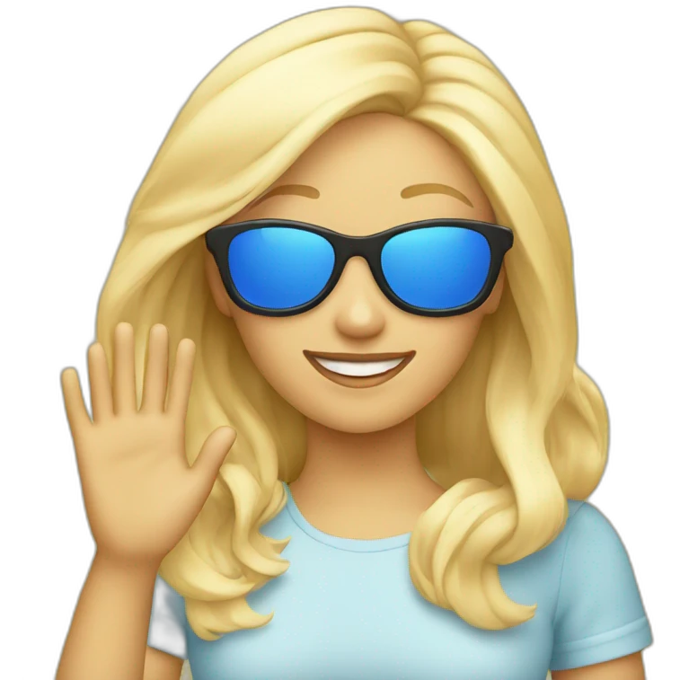 blonde girl with blue sunglasses waving emoji