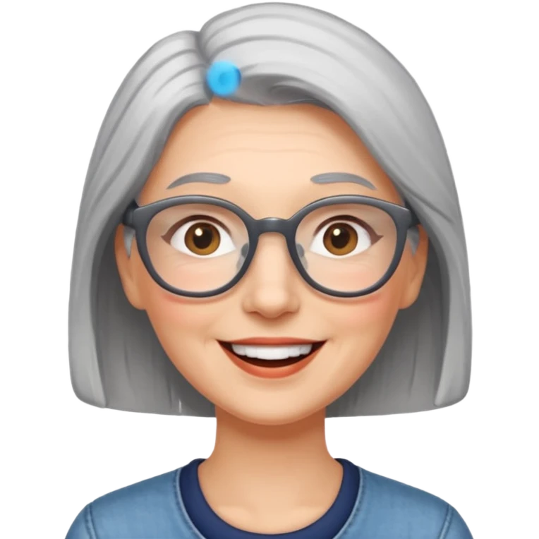 happy woman with gray hair and glasses emoji