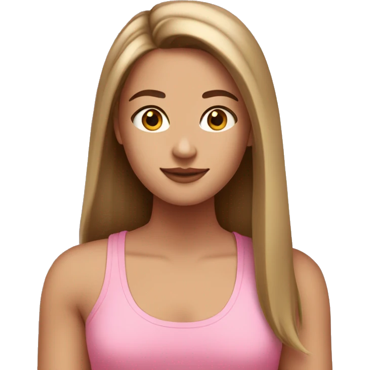 tan white girl with long brown pin straight hair wearing a pink tank top emoji