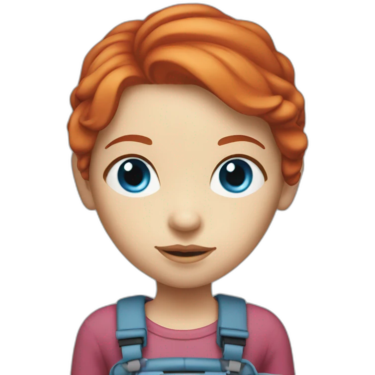 blue-eyed red-haired girl with 3d printer emoji