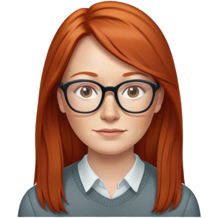 middle age Red head with freckleslong straight hair pale skin wearing glasses emoji