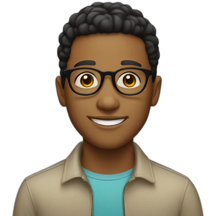 A boy with short hair and light skin wearing small black-rimmed round glasses smiling emoji