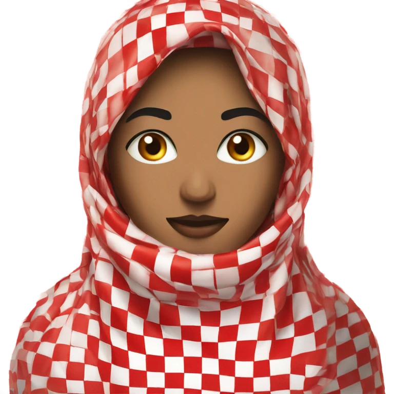 Woman wearing red and white checkered kuffiyeh covering mouth emoji