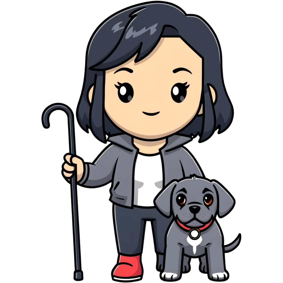 Woman with long black hair holding a black Cane Corso dog with cropped ears emoji
