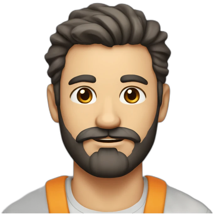 A man with a well-defined beard and mustache, complemented by strong eyebrows. The man's age, estimated to be in his mid-thirties.  emoji