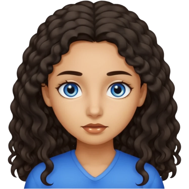 Girl with olive skin, blue eyes and dark semi curly long hair emoji