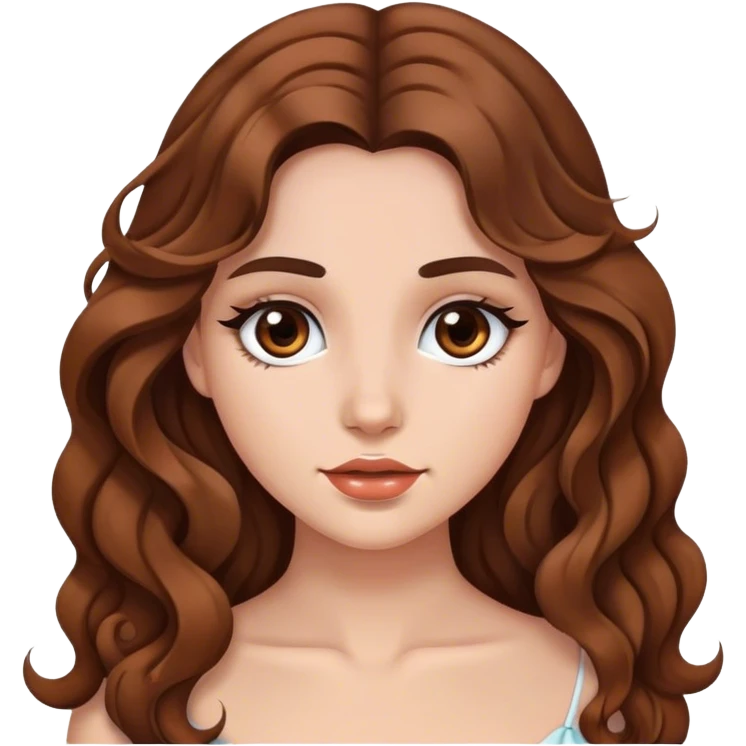 Beautiful girl,brown hair,wavy hair，long hair,Black eyes, European  emoji