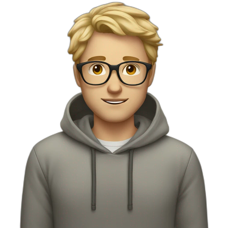 white male heart face dirty blonde tapered hair with clear glasses and hoodie emoji