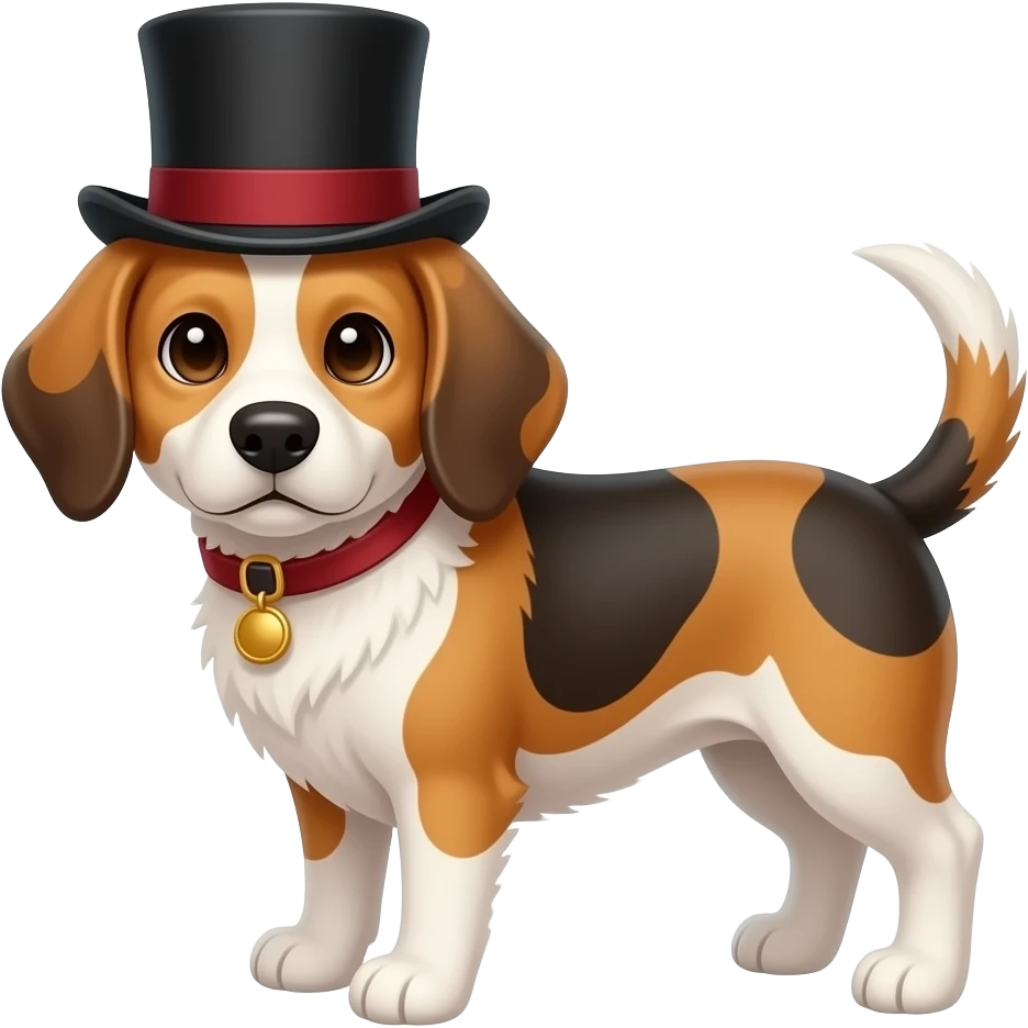 Calico dog with a top hat emoji