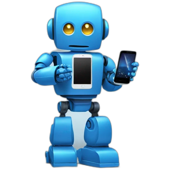 Blue robot holding phone emoji