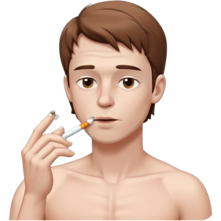 Shirtless white man with pale skin and brown hair smoking a cigarette emoji