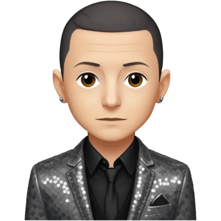Chester Bennington with sequin gray suit jacket with black shirt emoji