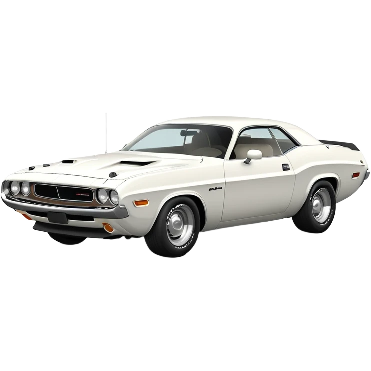 All-white 1971 Dodge Challenger, three-quarter view at 30-degree angle, showing partial front and side, minimalist iOS emoji style, no stripes or decorations, pure white emoji