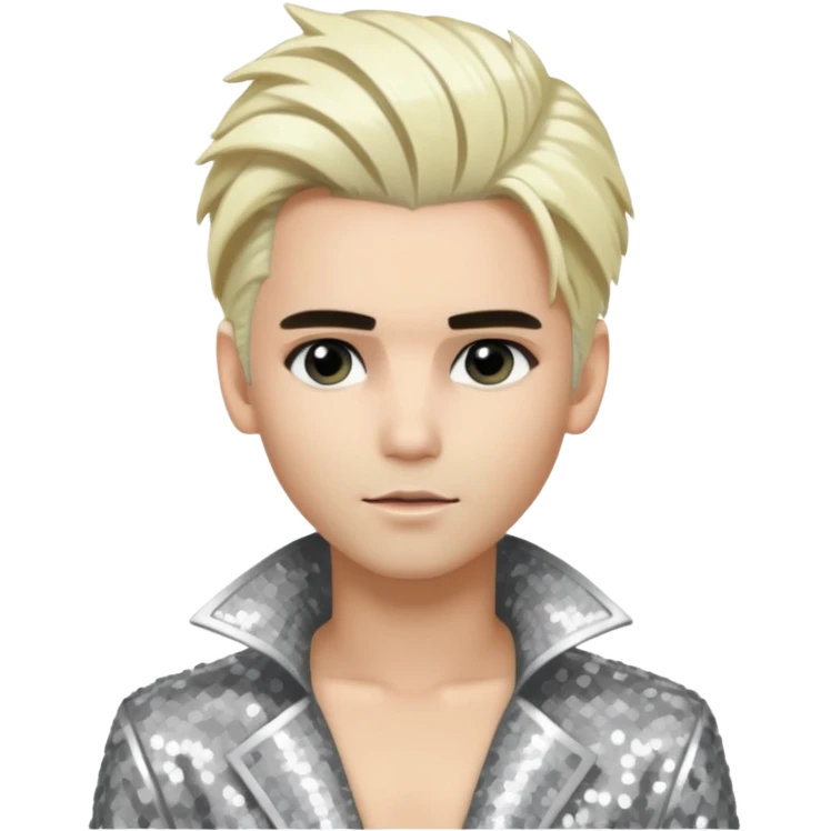 Bill Kaulitz with platinum blonde hair, silver sequin outfit  emoji