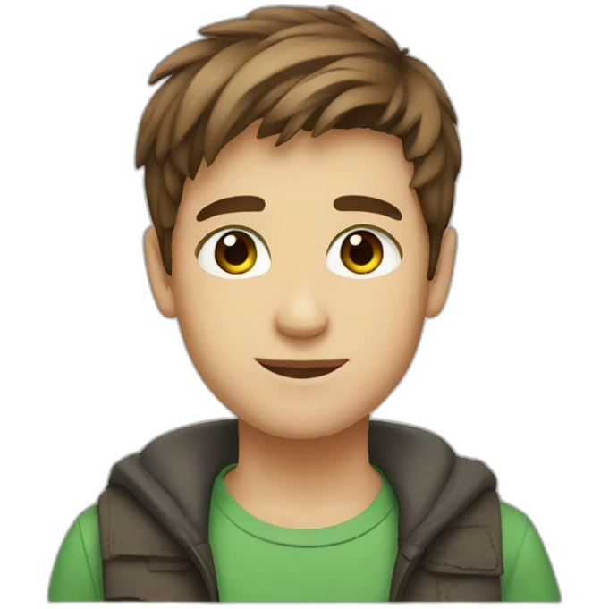 A boy, green eyes, brown hair, short hair, straight hair emoji