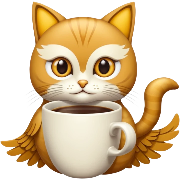 crea un gato con alas de búho con pelaje color cafe y blanco emoji
