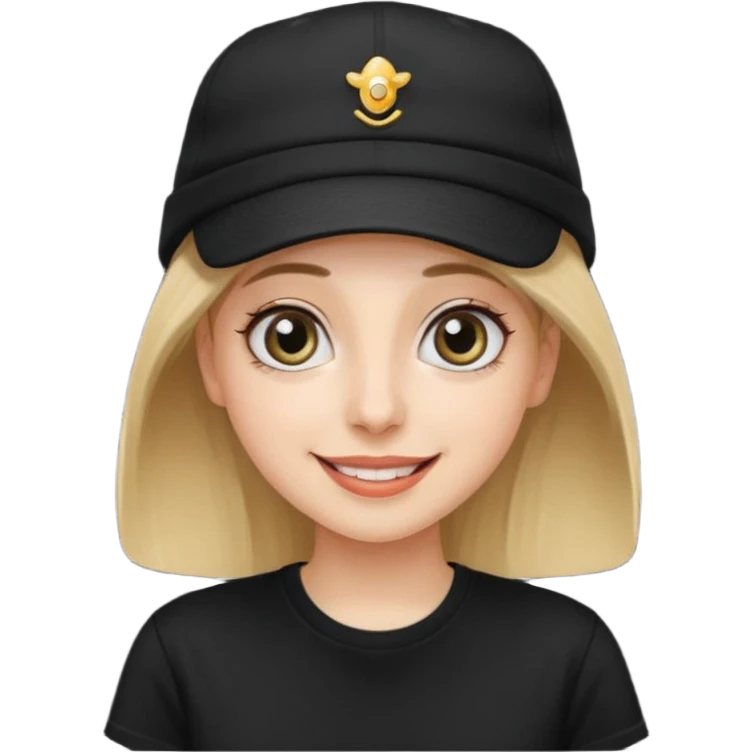 나는 여자이고 눈이 큰 편이고 MBTI는 ENTP야.  모자를 즐겨 써. 검정색 티셔츠를 입혀줘. 성격은 웃기고발랄하게 표현됐으면좋겠어. emoji