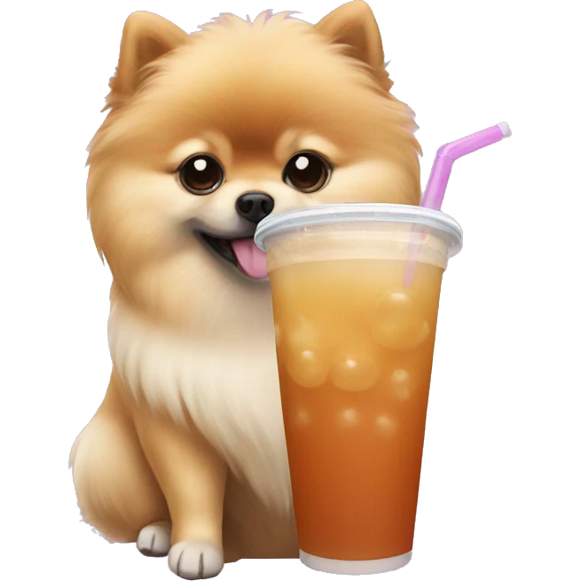 Pomeranian drinking bubble tea  emoji