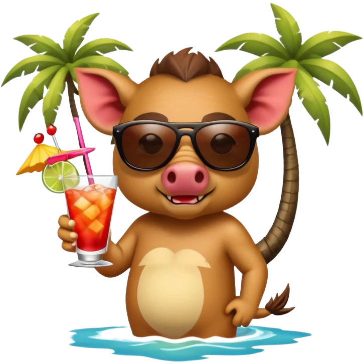 Razorback pick drinking a cocktail on an island emoji