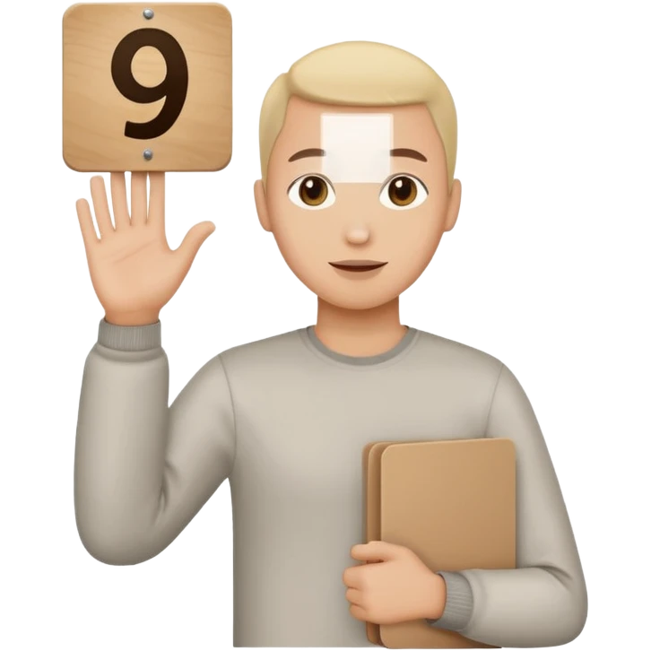 jury with outstretched hand holding a sign that says 9, simple, expressive, no visible face emoji