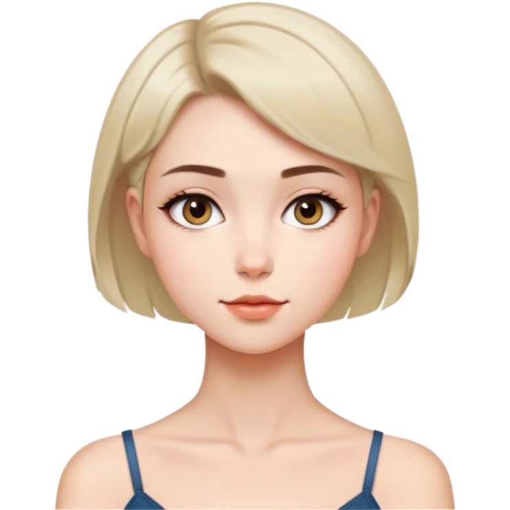 Kısa saçlı doğal makyajı olan güzel bir kız saçı köprücük kemiğine denk geliyor ve gözlükleri yok emoji