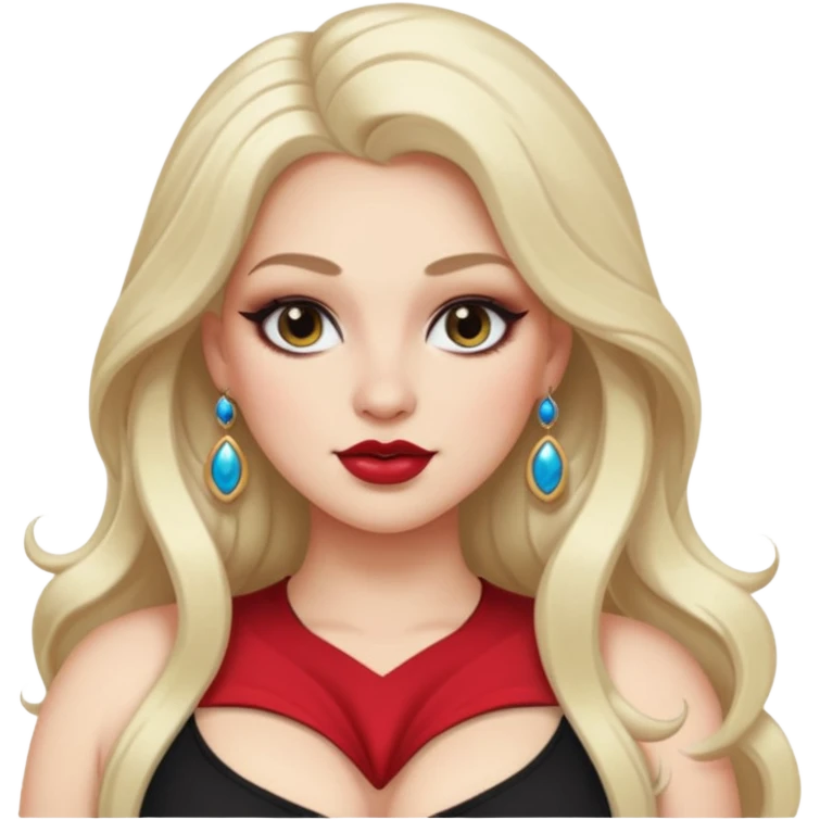 long hair. white thot voluptous chest and gen z makeup accessories. big topless hangingchest. smug detailed face. emoji