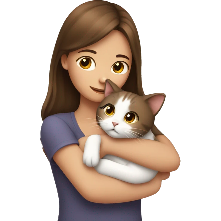 A brown haired girl hugging a cat emoji