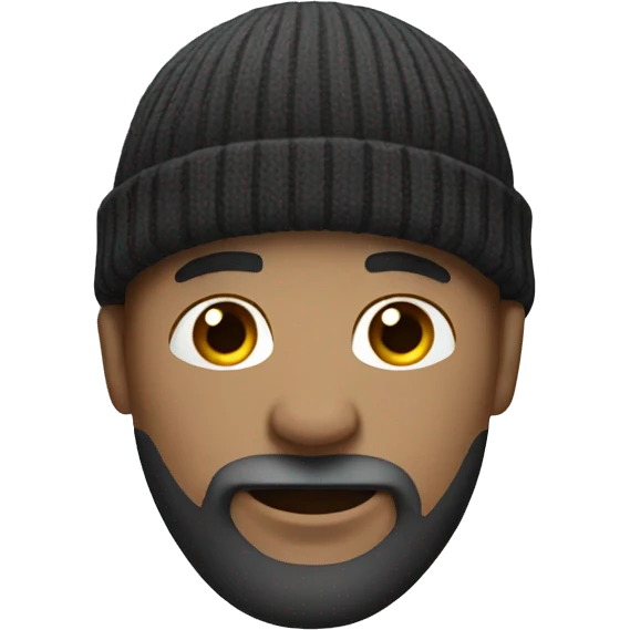 Bald man with black beard wearing winter hat emoji