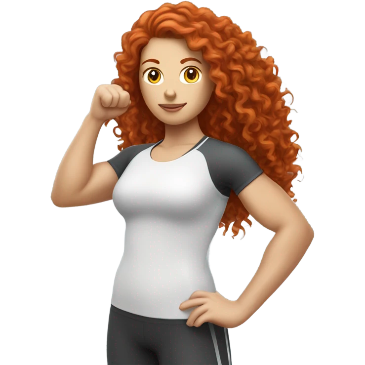 Sporty white Girl kettlebelt coach with long curly red hair emoji