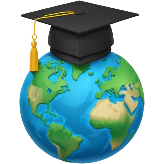 Planet Earth in a black graduation cap, minimalism, 3D, material design emoji