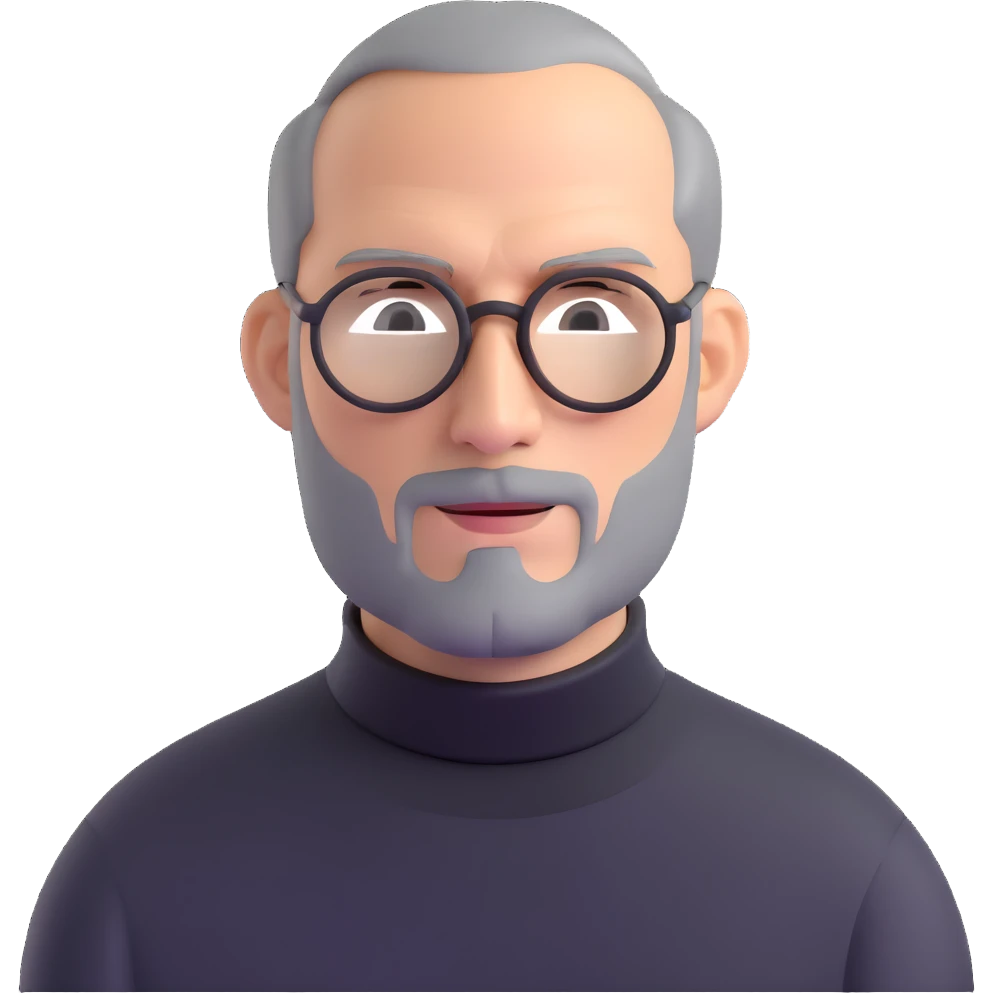 Steve Jobs with black turtleneck, round glasses, beard emoji