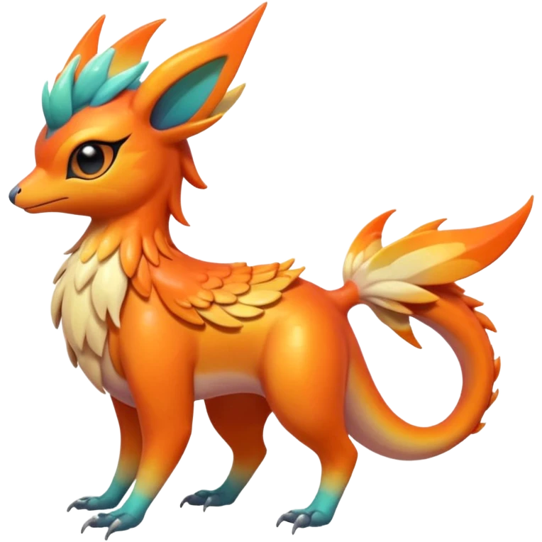  Shiny iridescent light warmly colored reddish-orange-gold-gradients neon vibrant colorful pastel flourishing flurry fuzzy Nargacuga-Palkia-Meloetta-Noibat-fusion-animal-Fakémon-hybrid-creature, by griffsnuff emoji