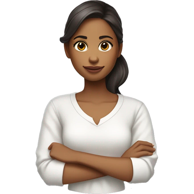 Una chica joven diseñadora de interiores, de piel clara, Lleva una blusa blanca de diseñador, y sostiene una paleta de colores en una mano.  emoji