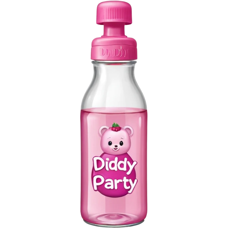realistic baby oil style bottle pink cap pink logo clear bottle with berry logo with diddy party written and a berry on top bottle emoji