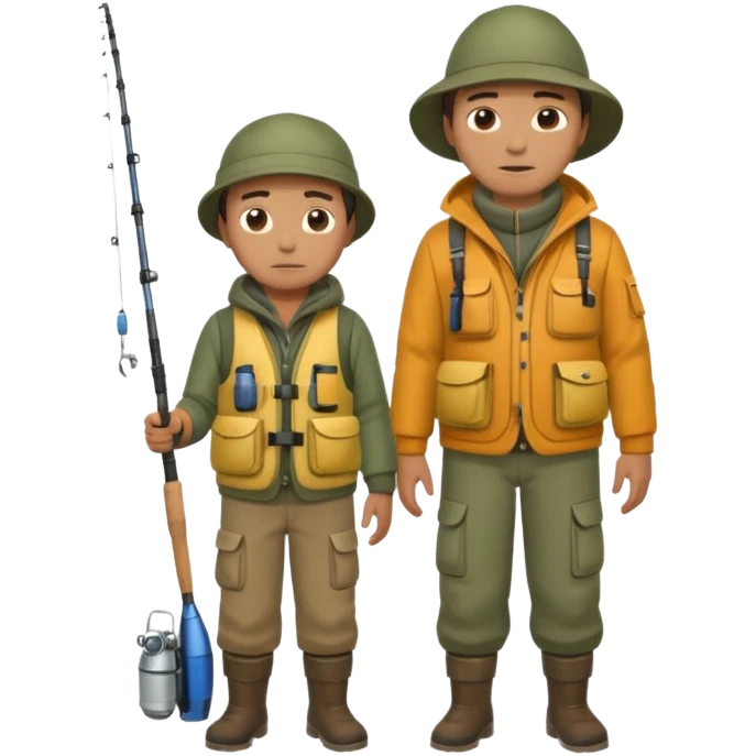 Father and son in fishing gear are cold full body emoji