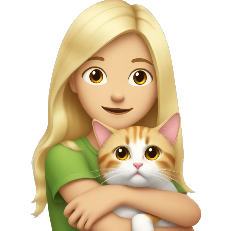 tricolor cat in the arms of a blonde girl emoji