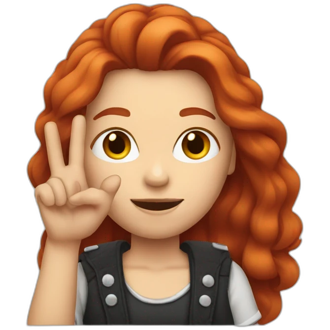 red-haired woman showing rocker sign with her hand emoji